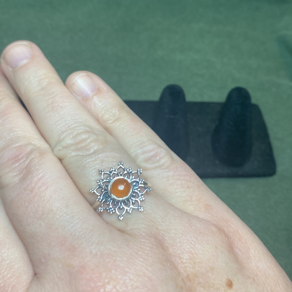 Solid Sterling Silver Orange Chalcedony Ring - image 4
